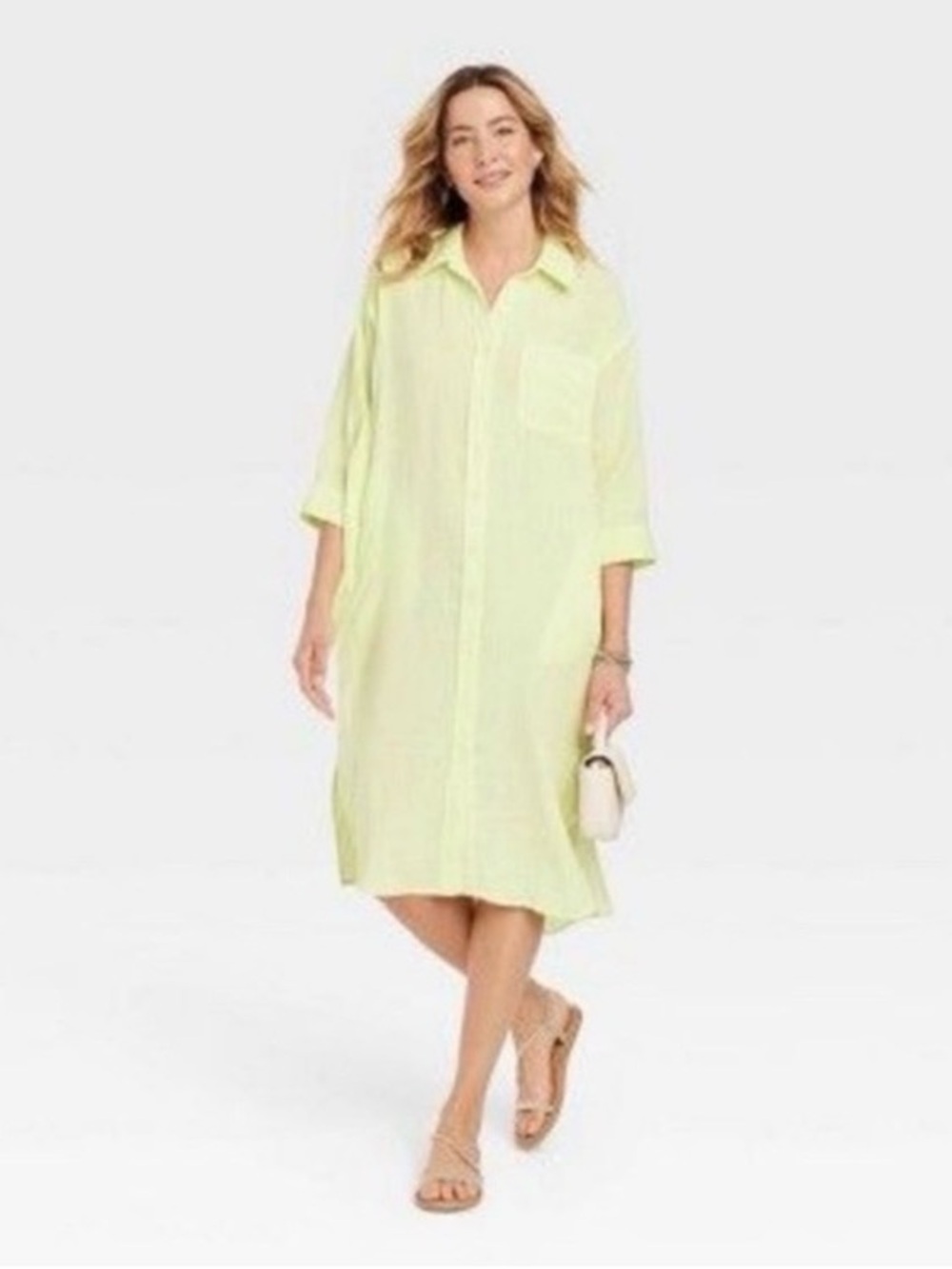 UNIVERSAL THREADS Light Green Button-Down Cotton Gauze Shirt Dress S